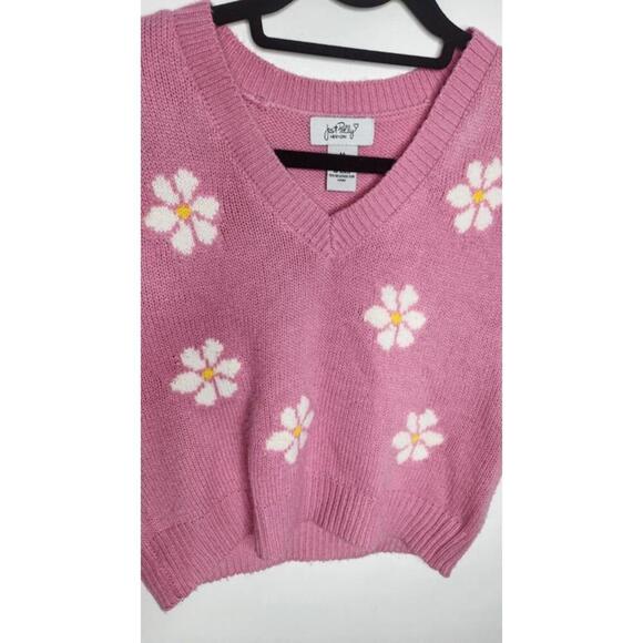 Just Polly NY pink daisy floral sweater vest 100% Acrylic Pastel Academia Preppy - Picture 3 of 5